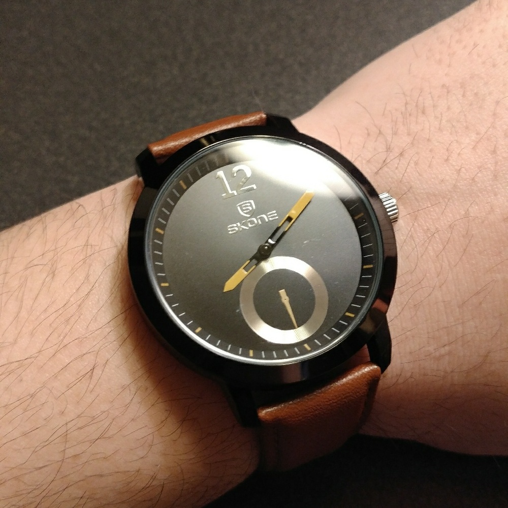 Men's Coffee Colored Leather Minimalist Watch
